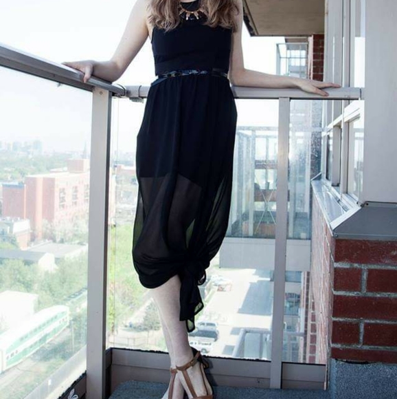 H&M Black Mesh Maxi Dress with Side Slits - Picture 1 of 6